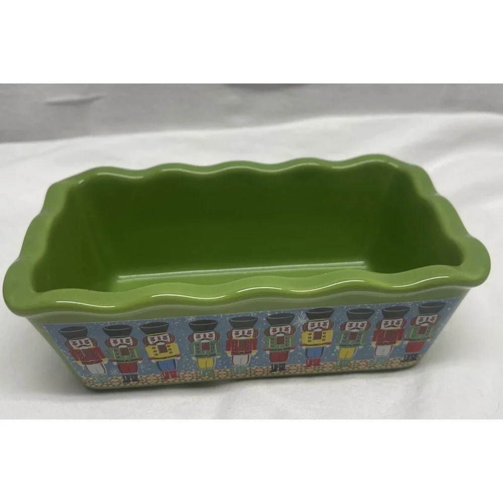 NANTUCKET Mini Loaf Bread Stoneware Baking Dish Happy Holidays Christmas Decor
